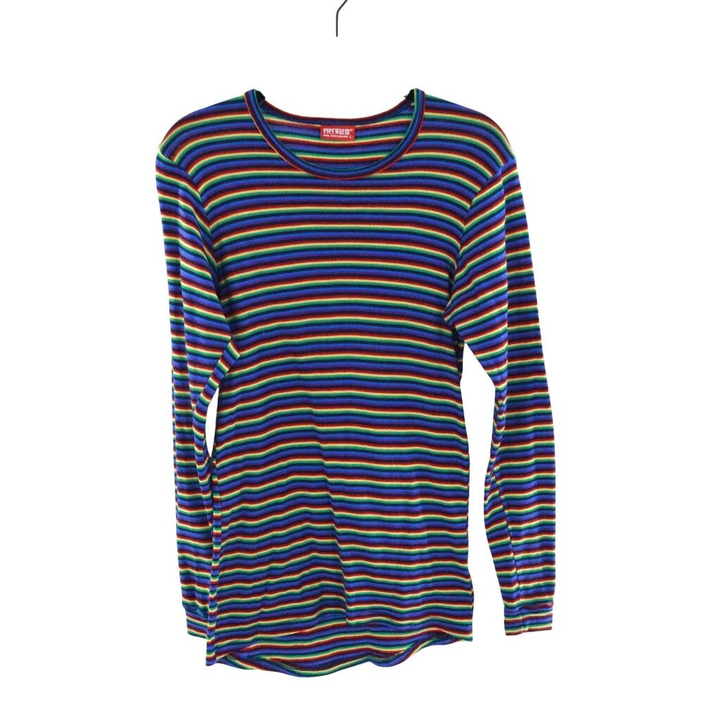 Everwarm Rainbow Striped Tee Womens L Snow Boarding Winter Skiing 90s Base Layer
